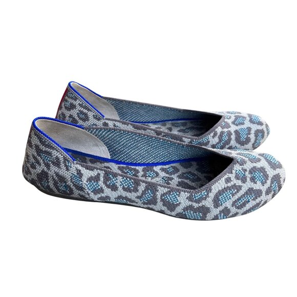 Rothy’s Spotted Grey and Blue SIZE 7.5 Leopard Animal Print Round Toe Flats - Picture 1 of 9